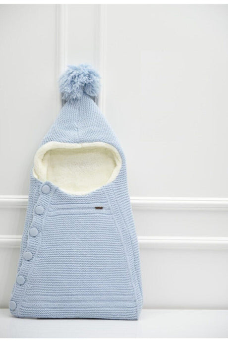 Knitwear Baby Boy Welsoft Sheep Wool Carry Cot Type Winter Blue Buttoned Swaddle - Swordslife