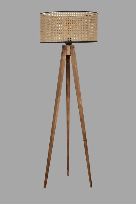 Tripod Floor Lamp Burnt Cylinder Rattan Lampshade - Swordslife