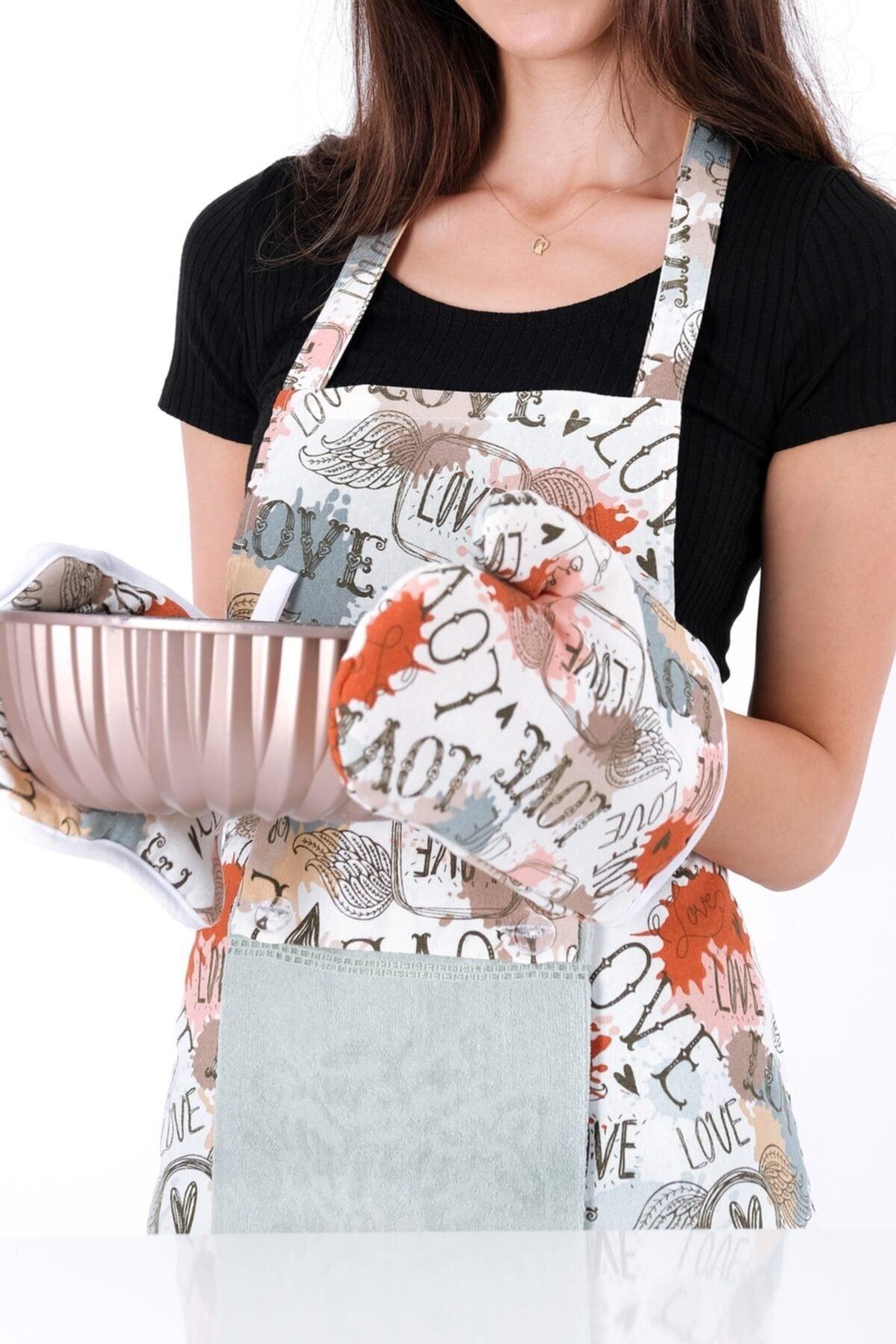 Tulipa Towel Kitchen Apron Models, Oven Glove And Holder Gray - Swordslife