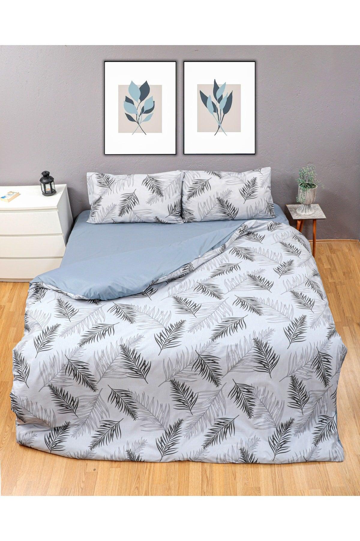 Feather Pattern Double Duvet Cover Set, Reversible Duvet Cover, Feather & Gray - Swordslife