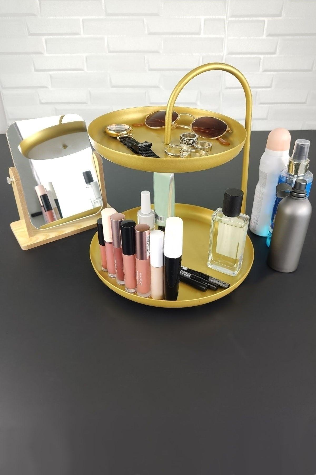 Two Layer Jewelry Accessory And Makeup Organizer With Walking Stick Gold - Ni22org004-gld - Swordslife