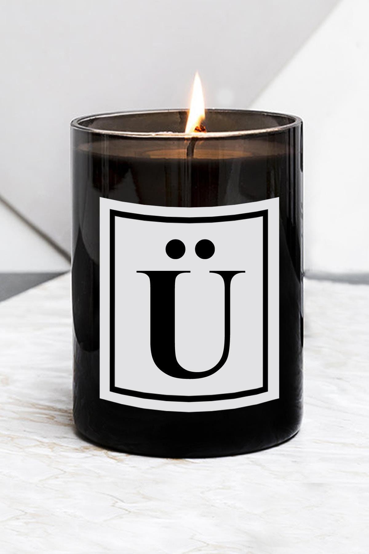 Letter U Large Size Black Glass Candle - Swordslife