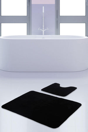 Unicolor Plain Black 2 Piece Bath Mat Rug Set Non-Slip Toilet Seat Base Set - Swordslife