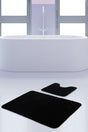 Unicolor Plain Black 2 Piece Bath Mat Rug Set Non-Slip Toilet Seat Base Set - Swordslife