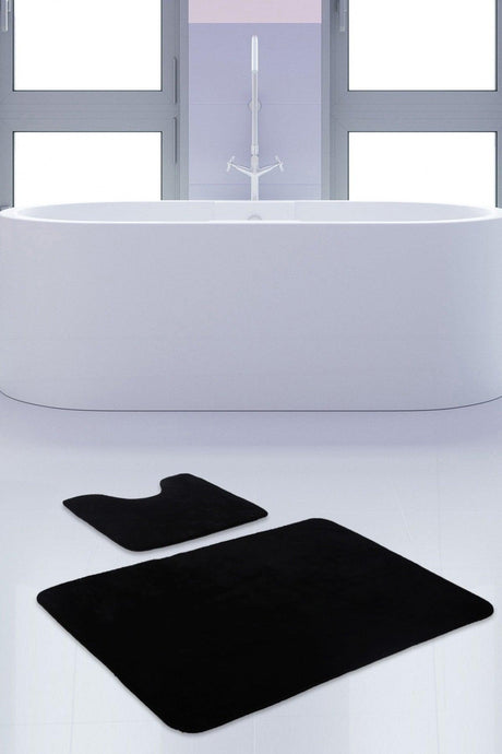 Unicolor Plain Black 2 Piece Bath Mat Rug Set Non-Slip Toilet Seat Base Set - Swordslife