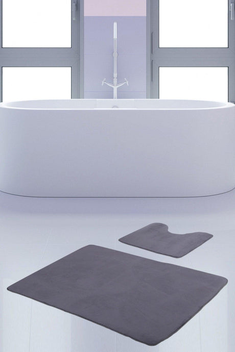 Unicolor Plain Gray 2 Piece Bath Mat Rug