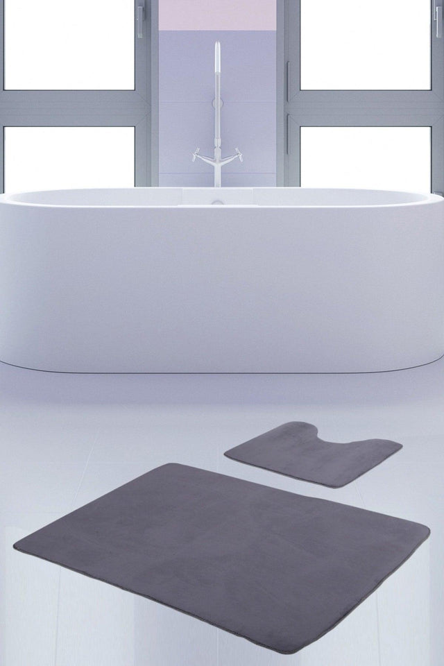 Unicolor Plain Gray 2 Piece Bath Mat Rug