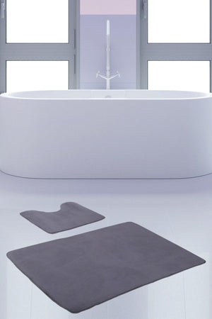Unicolor Plain Gray 2 Piece Bath Mat Rug