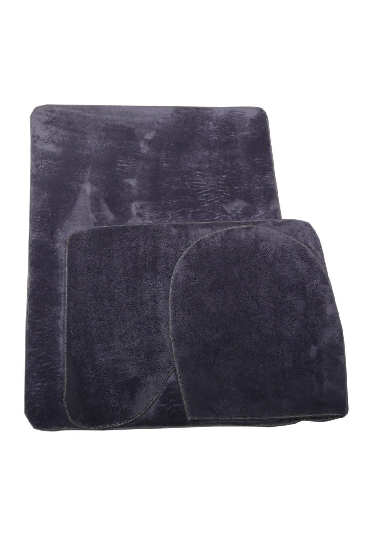 Unicolor Plain Gray 3 Piece Bath Mat Rug Set Non-Slip Closet Set - Swordslife