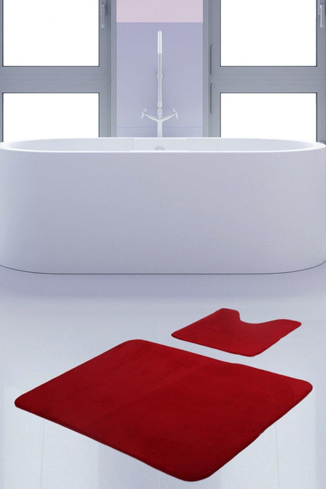 Unicolor Plain Red 2 Piece Bath Mat Rug Set Non-Slip Floor Closet Set - Swordslife