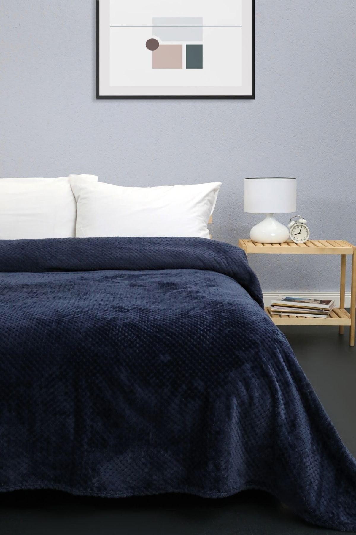 Unicolor Welsoft Double Bedspread - Navy Blue - Swordslife