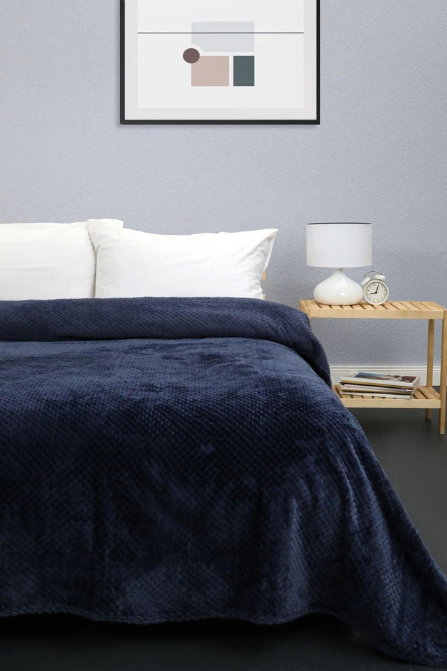 Unicolor Welsoft Double Bedspread - Navy Blue - Swordslife