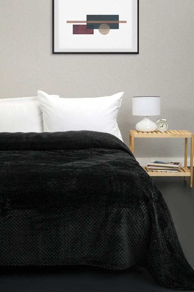 Unicolor Welsoft Double Bedspread - Black - Swordslife