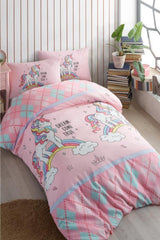 Unicorn Pink Linen Elastic Single Duvet Cover Set - Swordslife