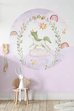 Unicorn Round Circle Wall Sticker - Swordslife