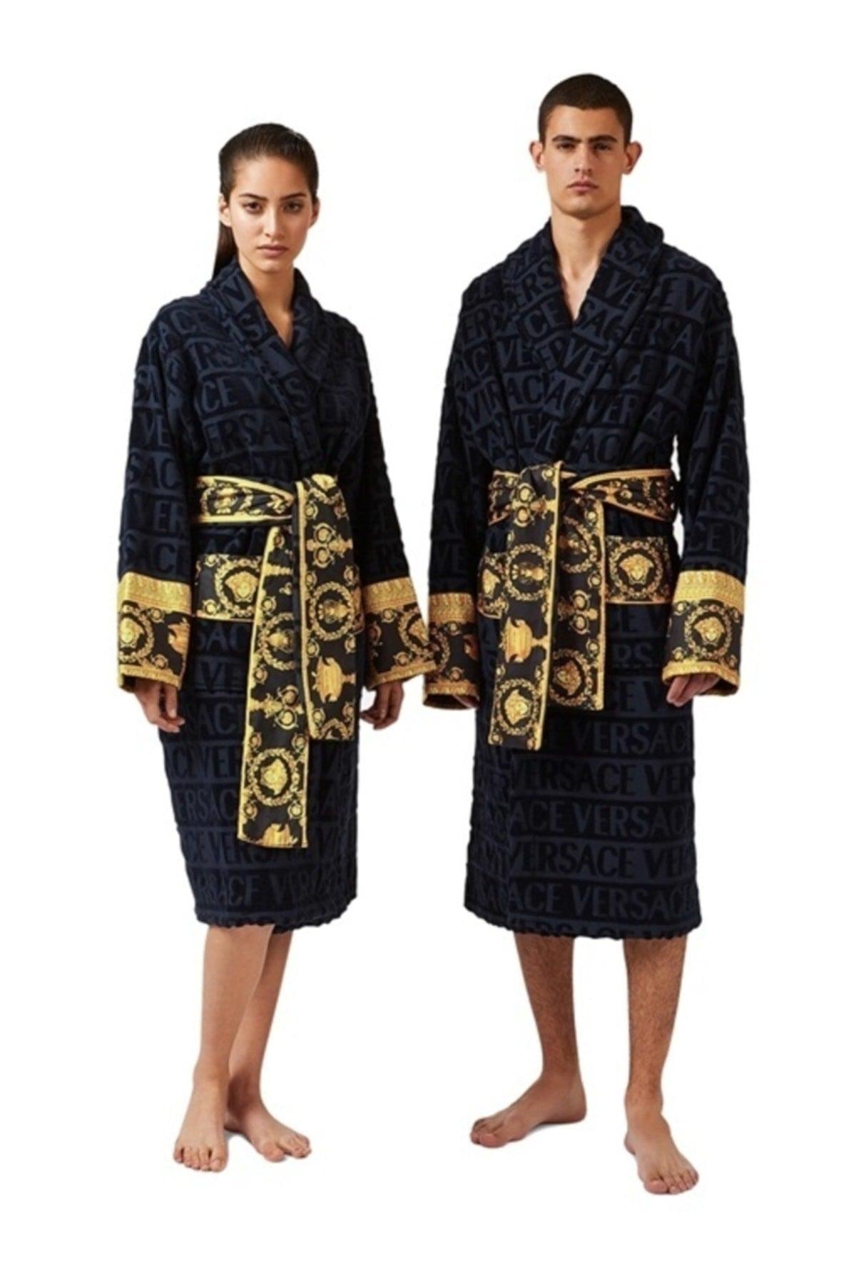 Unisex Black Patterned Bathrobe