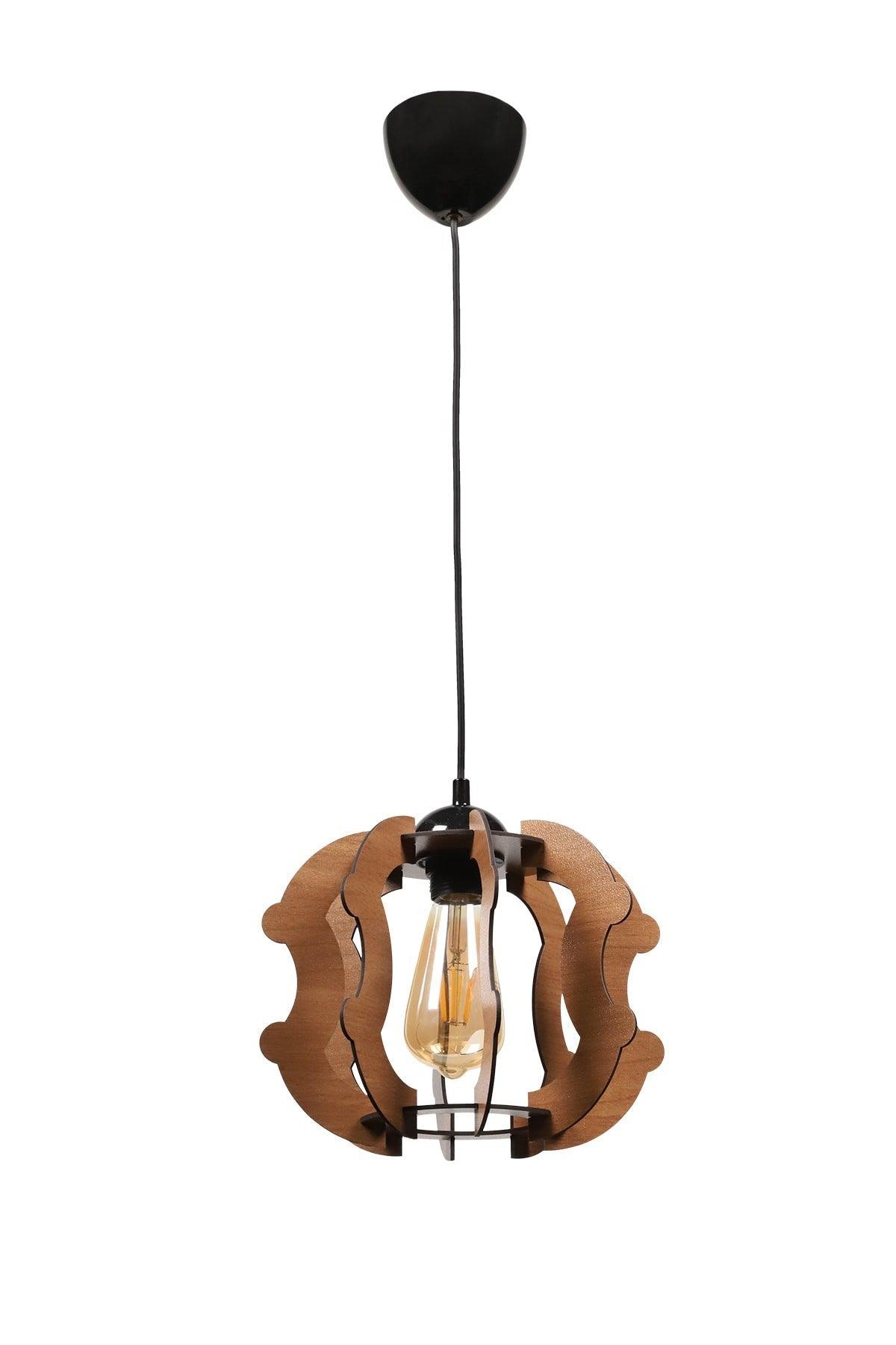 Urla Single Walnut Wooden Chandelier No:4 - Swordslife