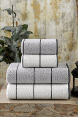 Valona 50 x 85 – 70 x140 cm 4 Pcs Bath Towel Set | gray-cream - Swordslife