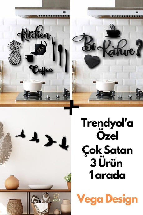 Vegadesign Kitchen 9 Pieces + Bi Coffee + 4 Piece Bird Wall Decor 3 Products in 1 - Swordslife