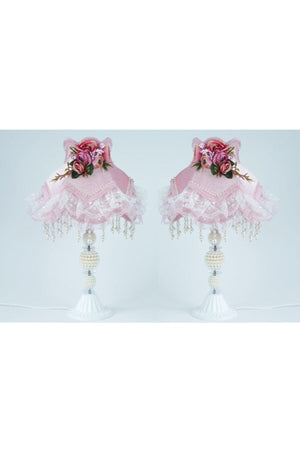 Velvet Covered Floral Decor Light Pink Lampshade - Swordslife