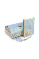 Velvet Covered Holy Quran Set with Treasure Chest Blue - Swordslife