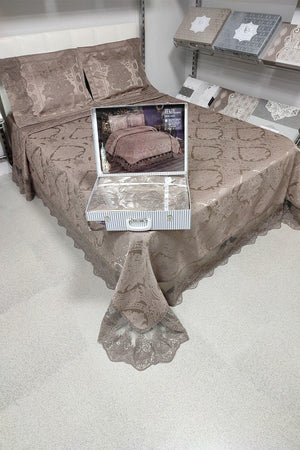Vendy Double French Cort Lace Chenille Bedspread (260x260) (coffee) - Swordslife