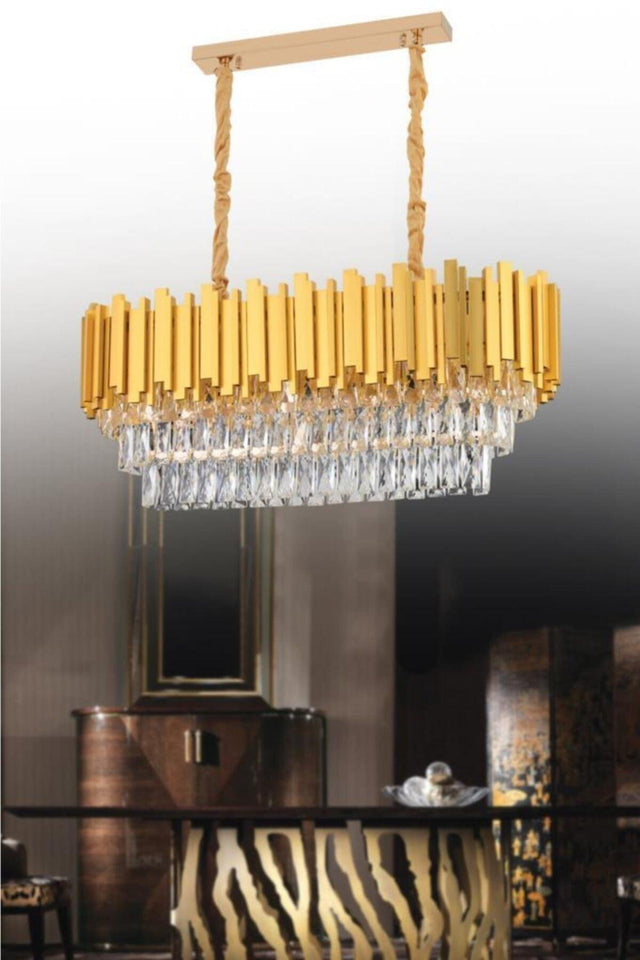 Vera Gold Dining Table Square Crystal Stone Chandelier - Swordslife