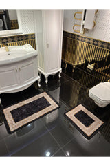 Versace Patterned 2-Piece Anti-Slip Floor Bath Mat Set (60x100 - 60x50) Black-gold - Swordslife