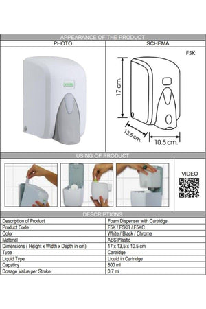 Vialli F5k Cartridge Foam Soap Dispenser White 800ml - Swordslife