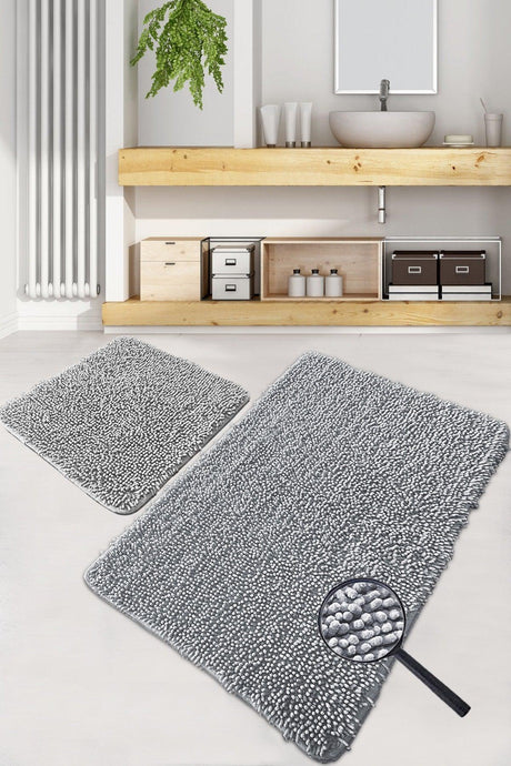 Victoria Cotton Gray 2 Pcs Set Bath Rug