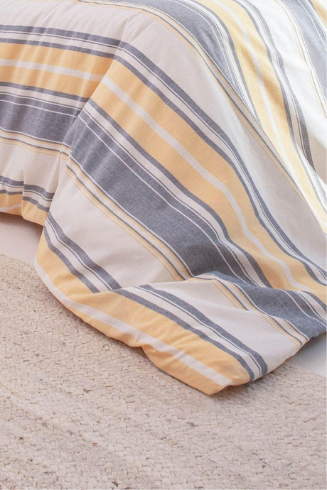 Viento Duvet Cover Set Cotton Polyester Gray Ecru Striped Yellow Single 9500a - Swordslife