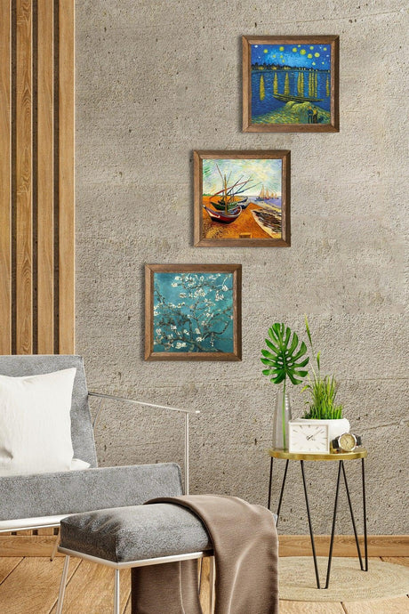 Vincent Van Gogh Stone Wall Painting Wooden Framed Decorative Painting Stone Print Wall Decor Painting Set - Swordslife