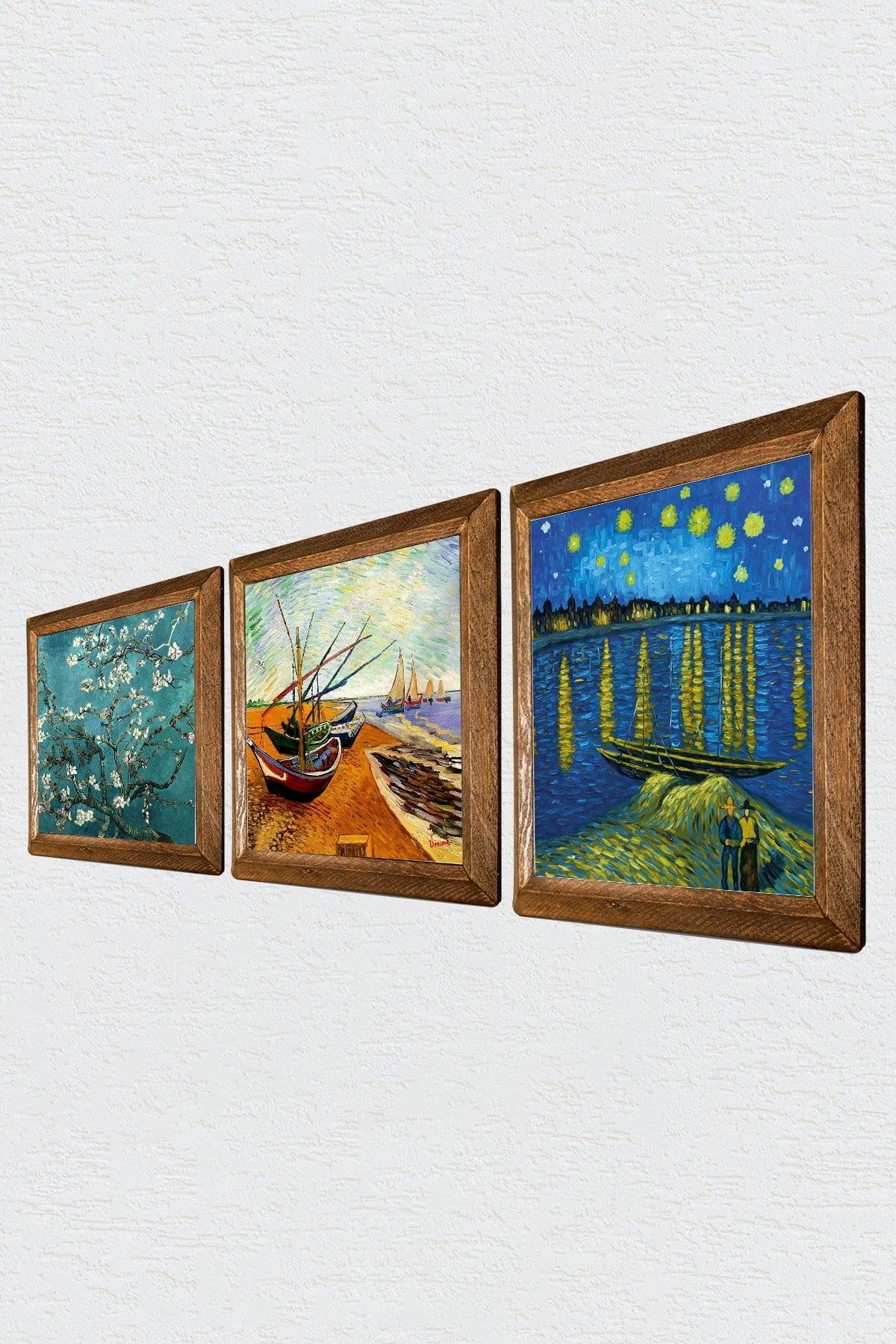 Vincent Van Gogh Stone Wall Painting Wooden Framed Decorative Painting Stone Print Wall Decor Painting Set - Swordslife