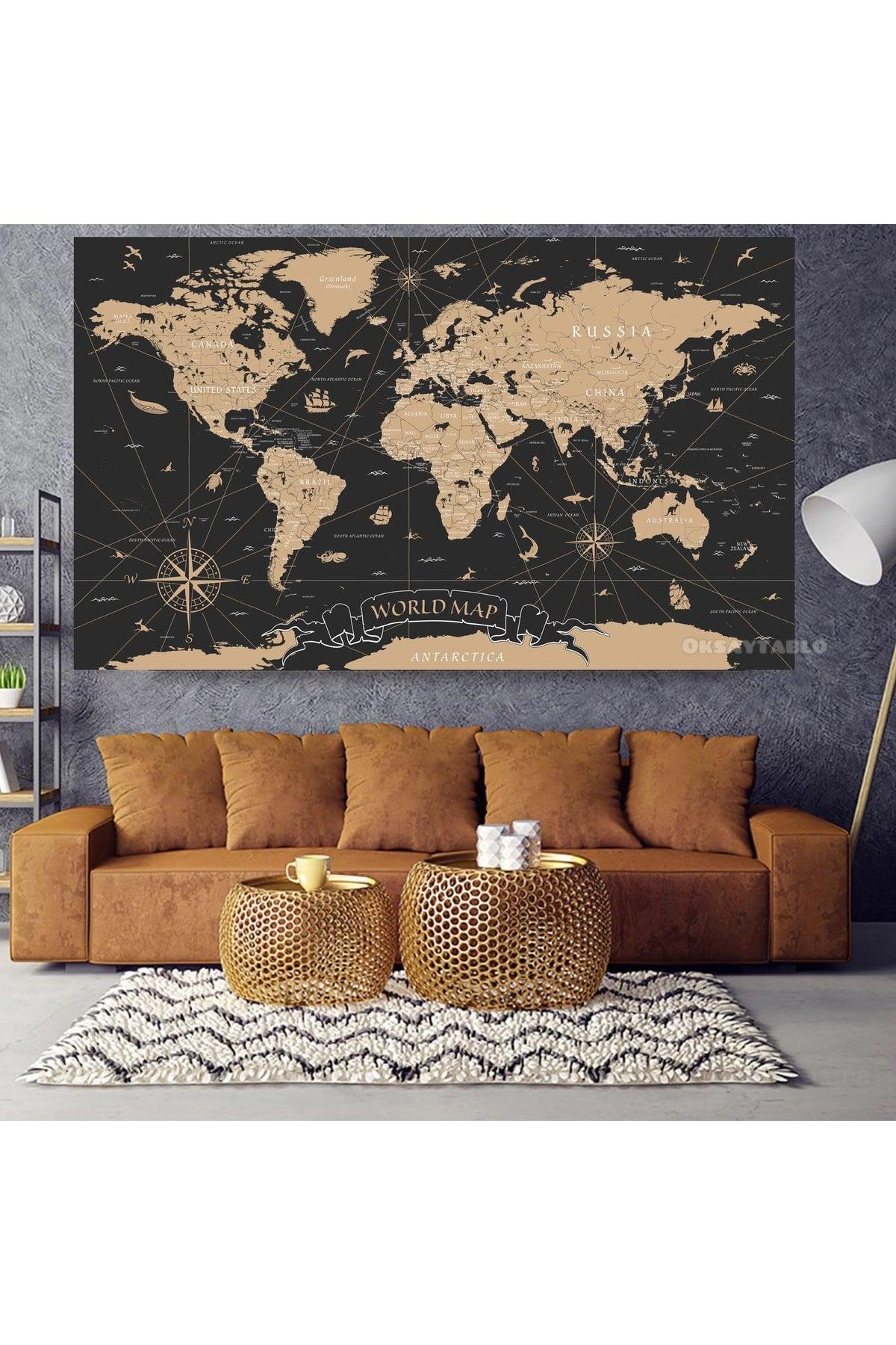 Vintage World Map Canvas Painting - Swordslife