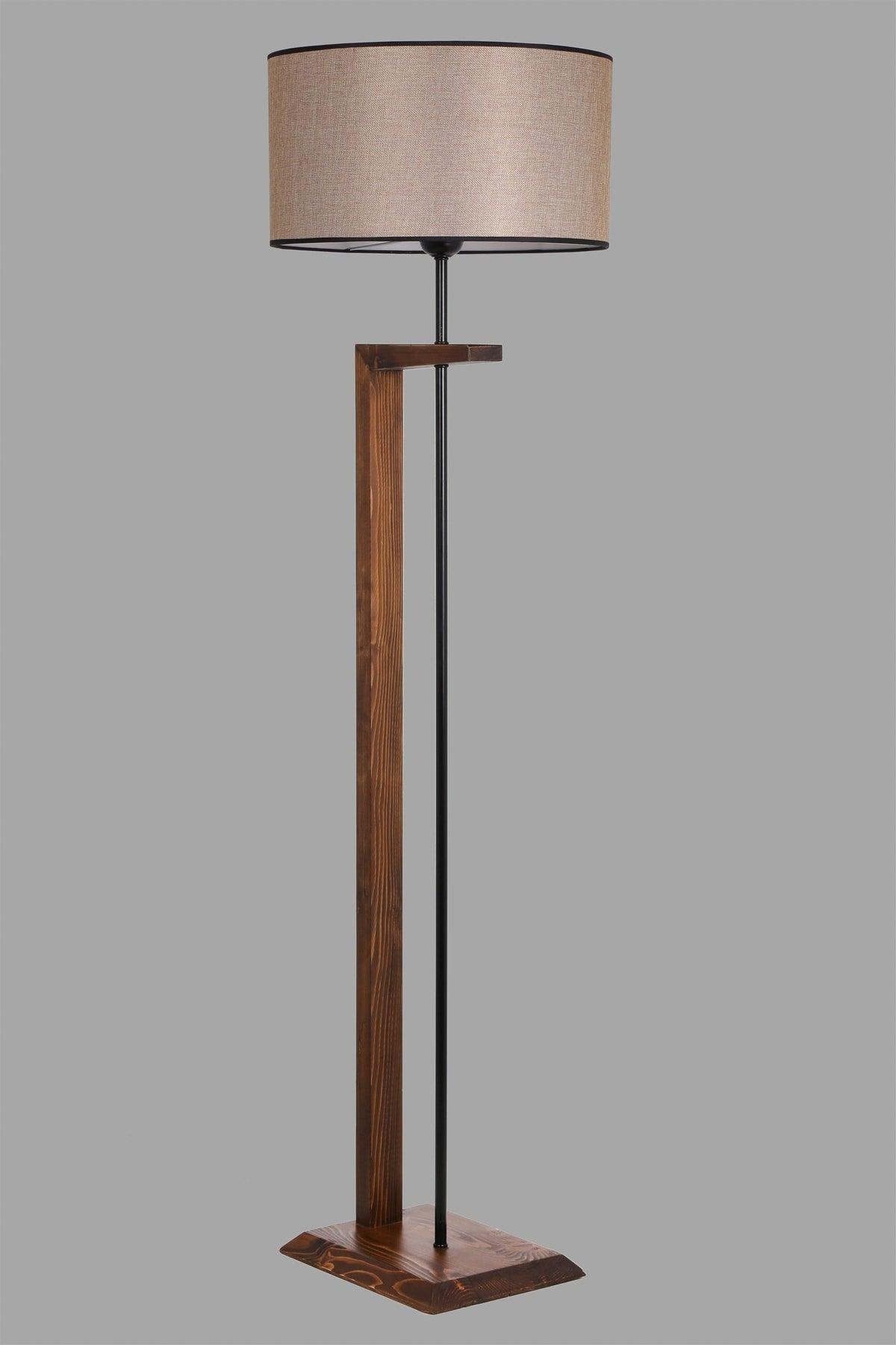 Violet Walnut Wooden Floor Lamp Cylinder Dark Wicker Lampshade - Swordslife