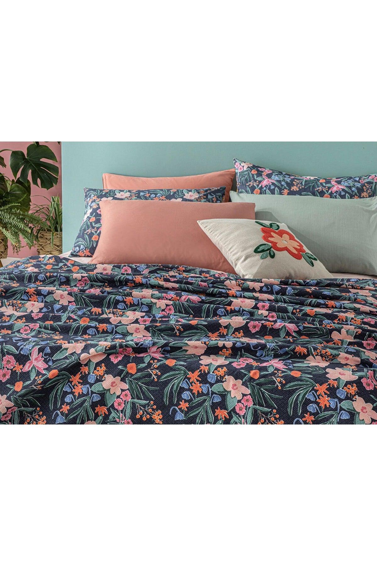 Vivacity Bloom Printed Double Pique 200x220 Cm Navy Blue - Swordslife