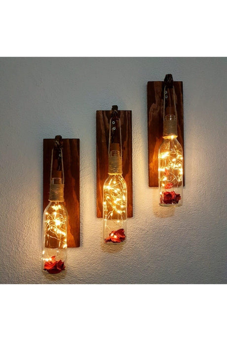 Wall Decoration Set of 3 Decorative Fairy Led Cafe Office Hall Hallway Home Gift Walnut Color Wall Decoration - Swordslife