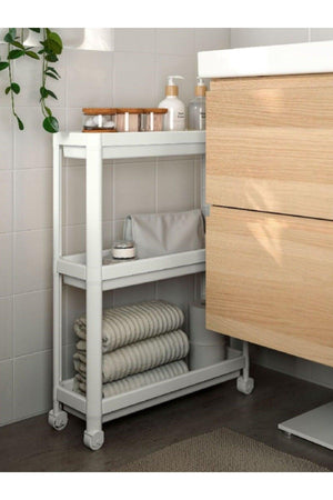 3 Tiers Plastic Kitchen Shelf Bathroom Shelf Bathroom Organizer With Wheels White - Swordslife