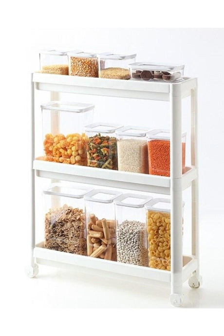 3 Tiers Plastic Kitchen Shelf Bathroom Shelf Bathroom Organizer With Wheels White - Swordslife