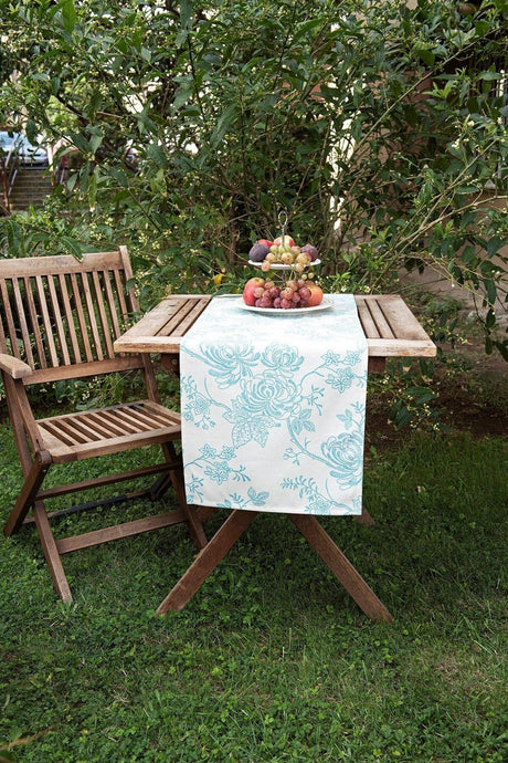 White Blue Patterned Duck Fabric Runner/table Cover - Swordslife