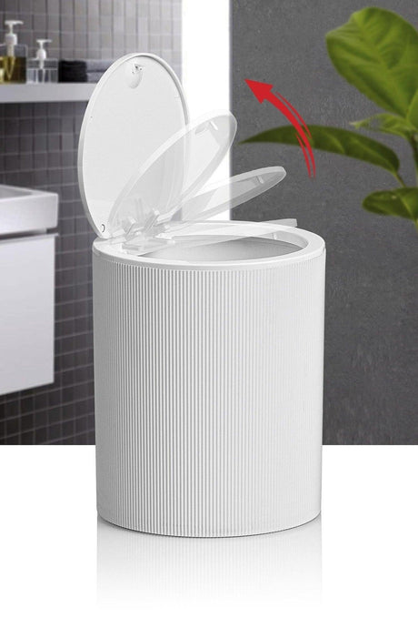 White Click Lid Striped Round Dustbin - Swordslife