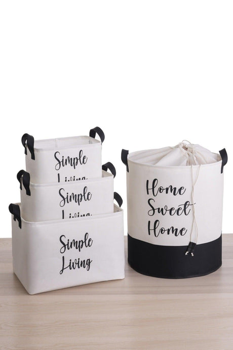 White Fabric Home Sweet Home Printed Multi-Purpose Basket 37x40 - Swordslife