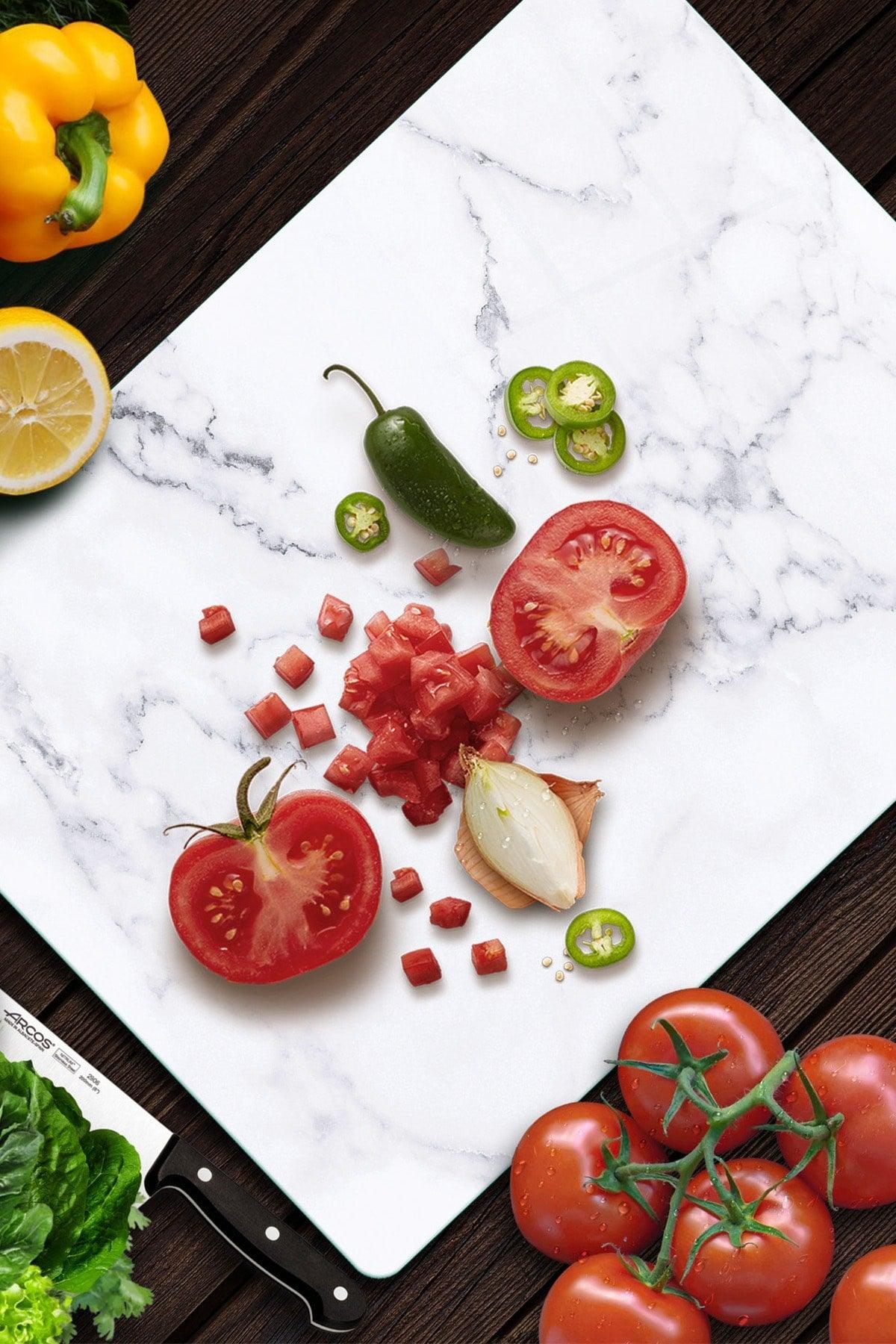 White Marble Look | Glass Cutting Board - Cutting Table | 20cm X 30cm - Swordslife