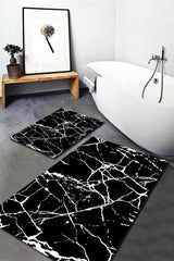 White Patterned Black Marble Patterned 2-Piece Carpet Set (60x100/40x60) - Wlly4 - Swordslife