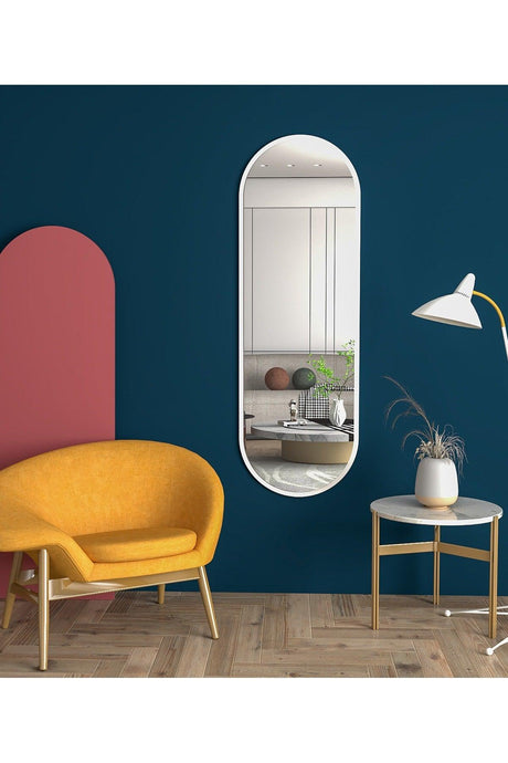 White Oval Decorative Full Length Mirror 150 X 50 Cm - Swordslife