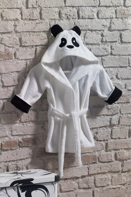 White Panda Child Bathrobe 100% Cotton Embroidered 2/4 Years Old - Swordslife