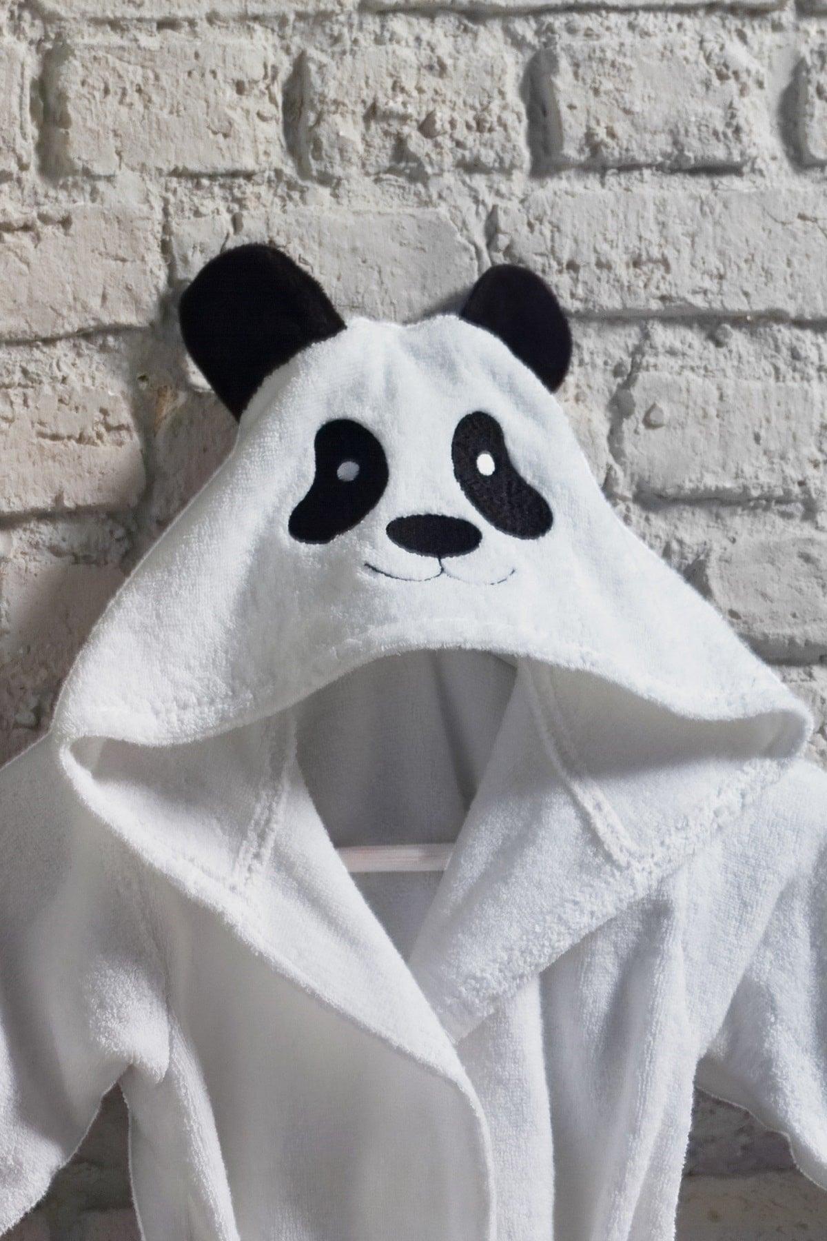 White Panda Child Bathrobe 100% Cotton Embroidered 2/4 Years Old - Swordslife