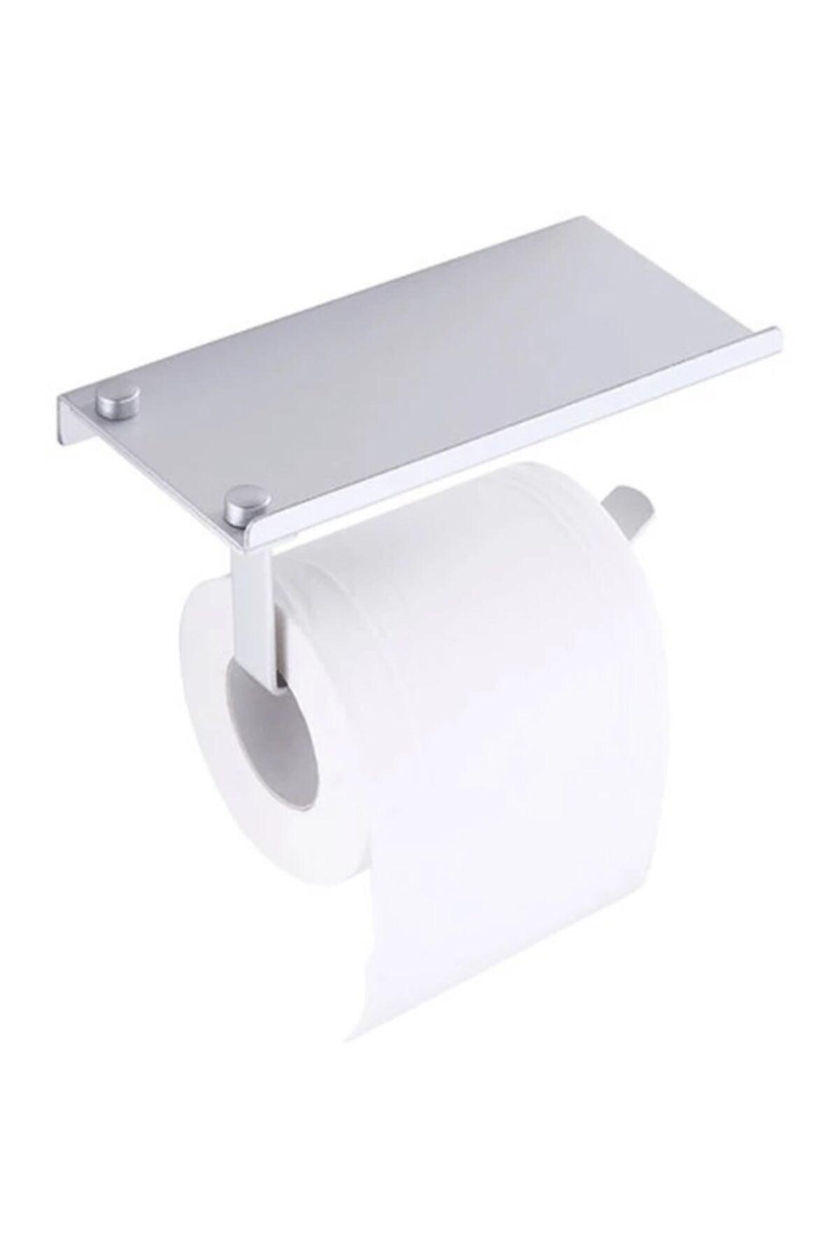 White Mobile Toilet Roll Holder With Phone Shelf