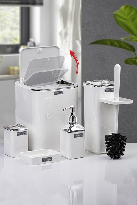 White Square Chrome 5 Piece Bathroom Set - Swordslife