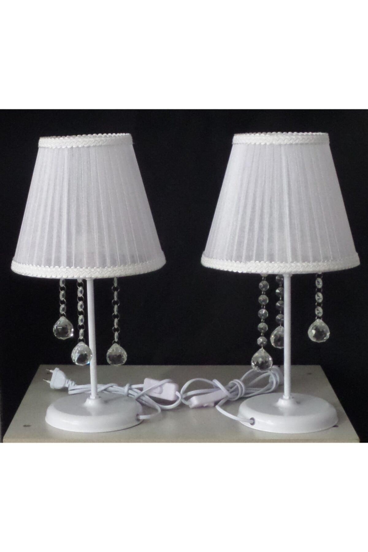 White Stone Lampshade Bedroom White Tulle Fabric White Metal Leg 2 Pieces - Swordslife